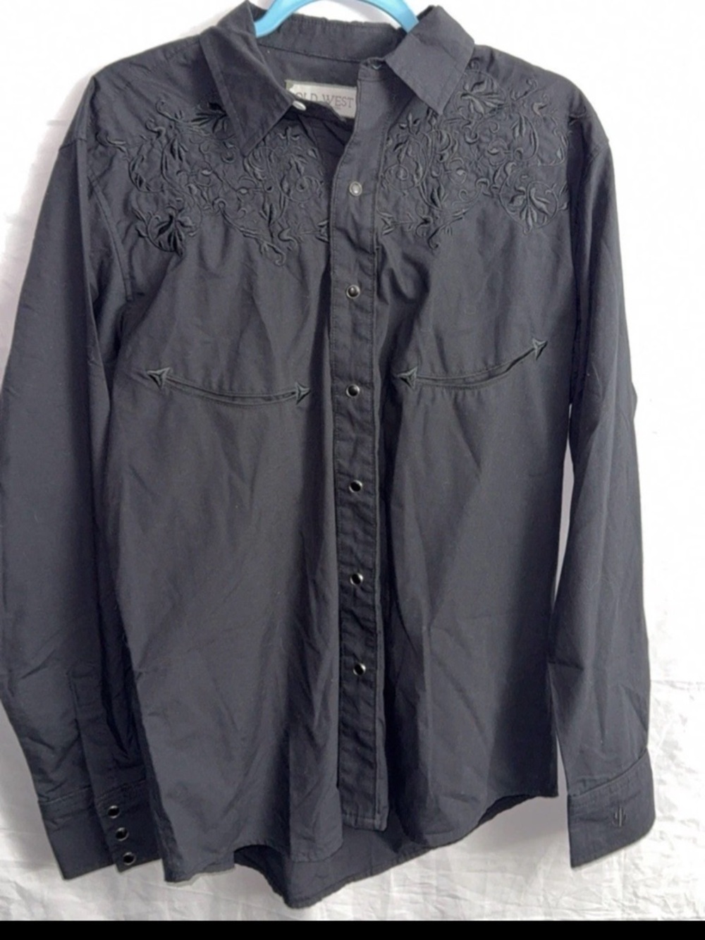 Old West Black Western Embroidered Button-Down Shirt